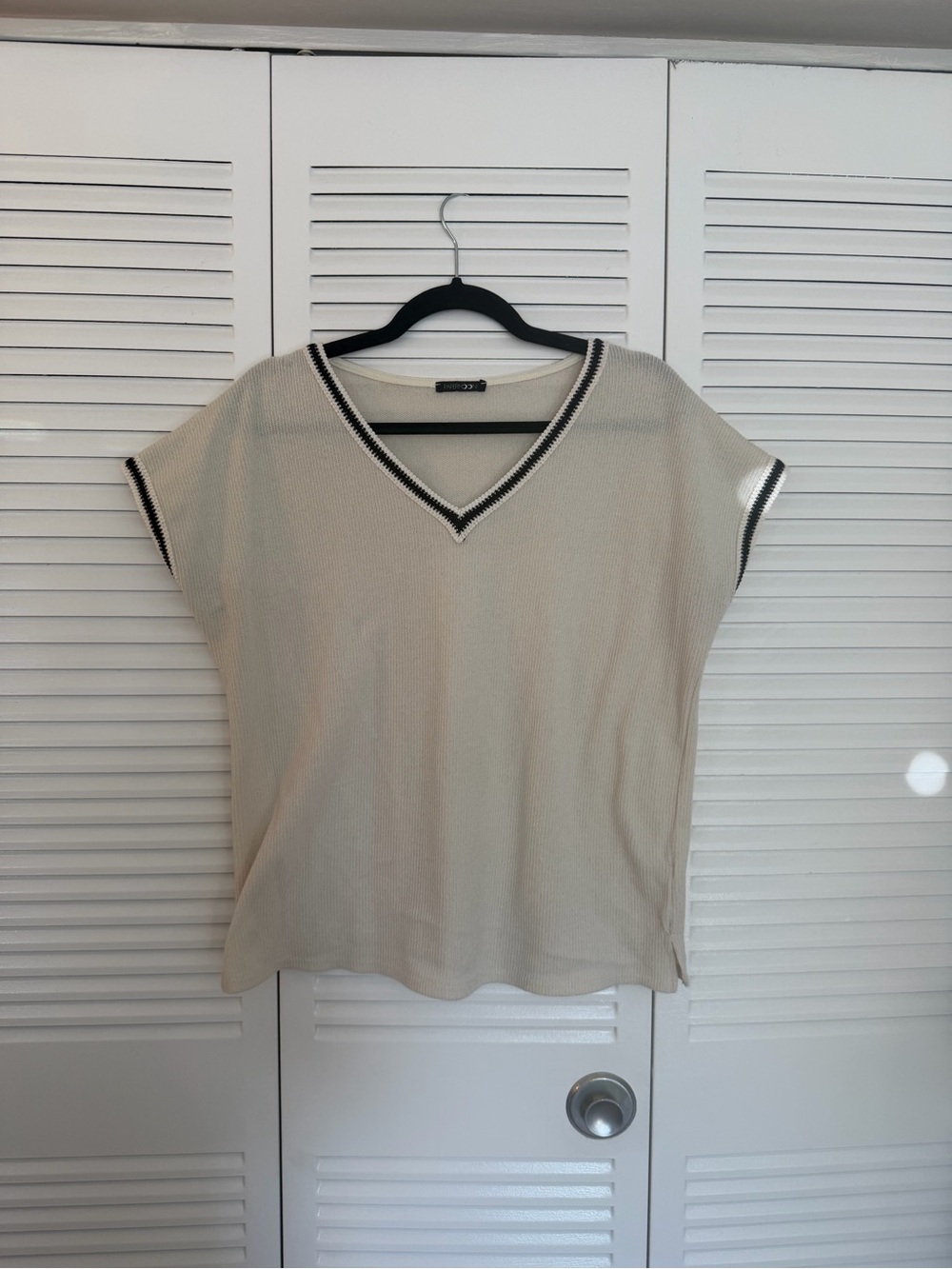 Papermoon Cream V-Neck Tank with Black Contrast Trim
